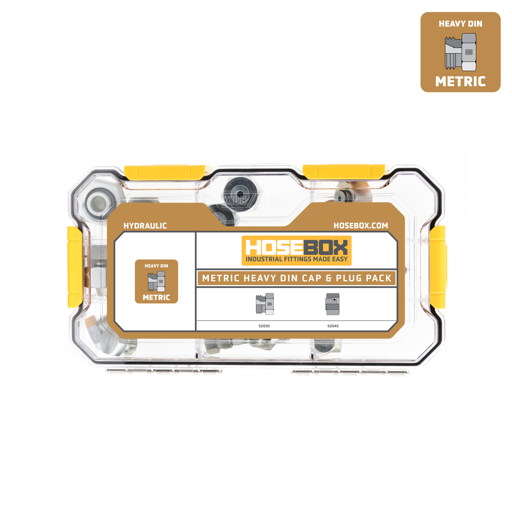 HoseBox, METRIC HEAVY DIN CAPSPLUGS - 44 Caps Plugs, Fitting Size Other in, Model# HB2025-004